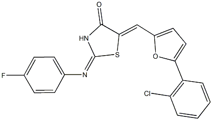 5-{[5-(2-chlorophenyl)-2-furyl]methylene}-2-[(4-fluorophenyl)imino]-1,3-thiazolidin-4-one 구조식 이미지