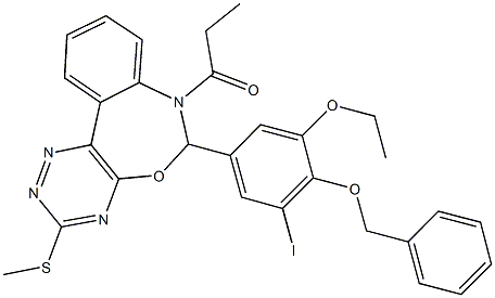 6-[4-(benzyloxy)-3-ethoxy-5-iodophenyl]-3-(methylsulfanyl)-7-propionyl-6,7-dihydro[1,2,4]triazino[5,6-d][3,1]benzoxazepine Structure