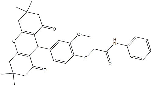 2-[2-methoxy-4-(3,3,6,6-tetramethyl-1,8-dioxo-2,3,4,5,6,7,8,9-octahydro-1H-xanthen-9-yl)phenoxy]-N-phenylacetamide 구조식 이미지