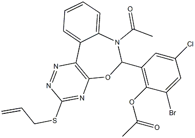 2-[7-acetyl-3-(allylsulfanyl)-6,7-dihydro[1,2,4]triazino[5,6-d][3,1]benzoxazepin-6-yl]-6-bromo-4-chlorophenyl acetate 구조식 이미지