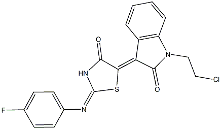 1-(2-chloroethyl)-3-{2-[(4-fluorophenyl)imino]-4-oxo-1,3-thiazolidin-5-ylidene}-1,3-dihydro-2H-indol-2-one 구조식 이미지