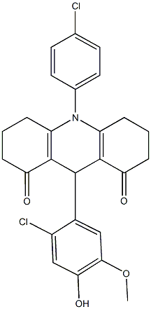 9-(2-chloro-4-hydroxy-5-methoxyphenyl)-10-(4-chlorophenyl)-3,4,6,7,9,10-hexahydroacridine-1,8(2H,5H)-dione Structure