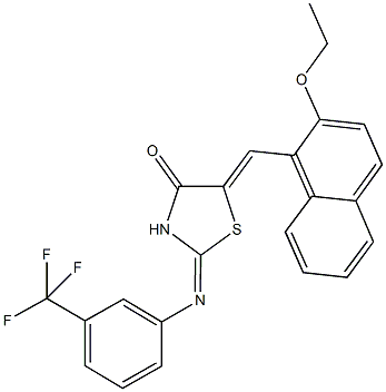 5-[(2-ethoxy-1-naphthyl)methylene]-2-{[3-(trifluoromethyl)phenyl]imino}-1,3-thiazolidin-4-one 구조식 이미지