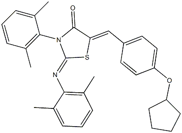 5-[4-(cyclopentyloxy)benzylidene]-3-(2,6-dimethylphenyl)-2-[(2,6-dimethylphenyl)imino]-1,3-thiazolidin-4-one 구조식 이미지