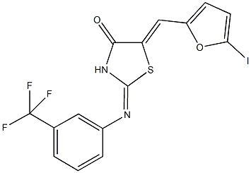 5-[(5-iodo-2-furyl)methylene]-2-{[3-(trifluoromethyl)phenyl]imino}-1,3-thiazolidin-4-one 구조식 이미지