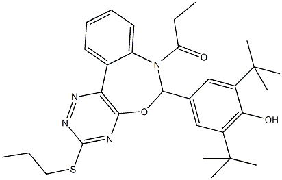 2,6-ditert-butyl-4-[7-propionyl-3-(propylsulfanyl)-6,7-dihydro[1,2,4]triazino[5,6-d][3,1]benzoxazepin-6-yl]phenol 구조식 이미지