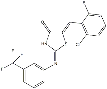5-(2-chloro-6-fluorobenzylidene)-2-{[3-(trifluoromethyl)phenyl]imino}-1,3-thiazolidin-4-one 구조식 이미지