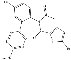 7-acetyl-10-bromo-6-(5-bromo-2-furyl)-6,7-dihydro[1,2,4]triazino[5,6-d][3,1]benzoxazepin-3-yl methyl sulfide 구조식 이미지