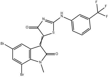 5,7-dibromo-1-methyl-3-(4-oxo-2-{[3-(trifluoromethyl)phenyl]imino}-1,3-thiazolidin-5-ylidene)-1,3-dihydro-2H-indol-2-one Structure