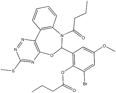 2-bromo-6-[7-butyryl-3-(methylsulfanyl)-6,7-dihydro[1,2,4]triazino[5,6-d][3,1]benzoxazepin-6-yl]-4-methoxyphenyl butyrate Structure