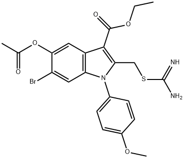 ethyl 5-(acetyloxy)-2-({[amino(imino)methyl]sulfanyl}methyl)-6-bromo-1-(4-methoxyphenyl)-1H-indole-3-carboxylate 구조식 이미지