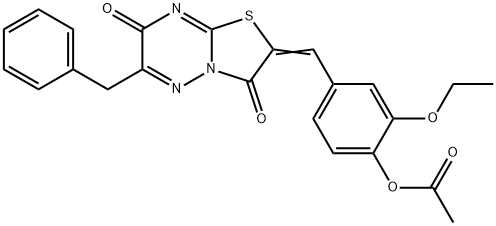 4-[(6-benzyl-3,7-dioxo-7H-[1,3]thiazolo[3,2-b][1,2,4]triazin-2(3H)-ylidene)methyl]-2-ethoxyphenyl acetate Structure