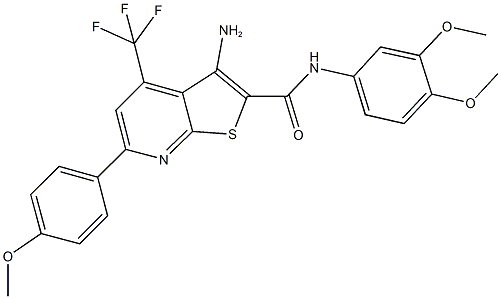 3-amino-N-(3,4-dimethoxyphenyl)-6-(4-methoxyphenyl)-4-(trifluoromethyl)thieno[2,3-b]pyridine-2-carboxamide 구조식 이미지