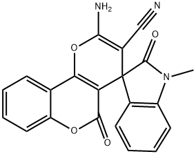 2'-amino-1-methyl-1,3-dihydro-2,5'-dioxospiro(2H-indole-3,4'-4'H,5'H-pyrano[3,2-c]chromene)-3'-carbonitrile 구조식 이미지
