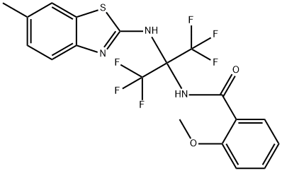 2-methoxy-N-[2,2,2-trifluoro-1-[(6-methyl-1,3-benzothiazol-2-yl)amino]-1-(trifluoromethyl)ethyl]benzamide Structure