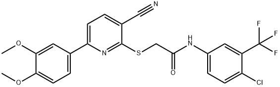 N-[4-chloro-3-(trifluoromethyl)phenyl]-2-{[3-cyano-6-(3,4-dimethoxyphenyl)pyridin-2-yl]sulfanyl}acetamide 구조식 이미지