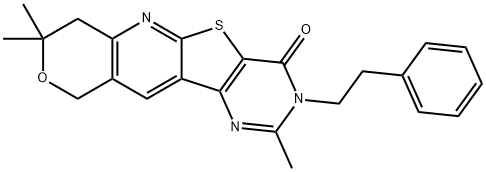 2,8,8-trimethyl-3-(2-phenylethyl)-7,10-dihydro-8H-pyrano[3'',4'':5',6']pyrido[3',2':4,5]thieno[3,2-d]pyrimidin-4(3H)-one Structure