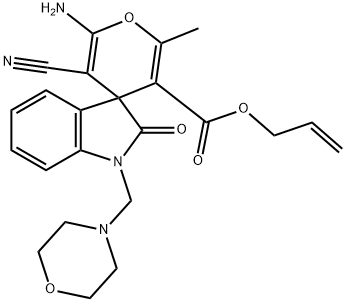 3'-allyloxycarbonyl-6'-amino-5'-cyano-2'-methyl-1-(4-morpholinylmethyl)-1,3-dihydro-2-oxospiro[2H-indole-3,4'-(4'H)-pyran] 구조식 이미지