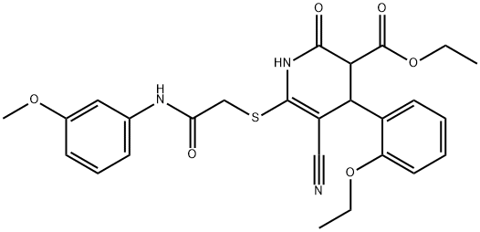 ethyl 5-cyano-4-(2-ethoxyphenyl)-6-{[2-(3-methoxyanilino)-2-oxoethyl]sulfanyl}-2-oxo-1,2,3,4-tetrahydropyridine-3-carboxylate Structure