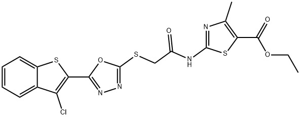 ethyl 2-[({[5-(3-chloro-1-benzothien-2-yl)-1,3,4-oxadiazol-2-yl]sulfanyl}acetyl)amino]-4-methyl-1,3-thiazole-5-carboxylate Structure