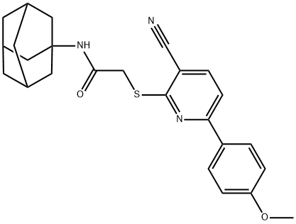 N-(1-adamantyl)-2-{[3-cyano-6-(4-methoxyphenyl)pyridin-2-yl]sulfanyl}acetamide 구조식 이미지