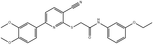 2-{[3-cyano-6-(3,4-dimethoxyphenyl)pyridin-2-yl]sulfanyl}-N-(3-ethoxyphenyl)acetamide 구조식 이미지
