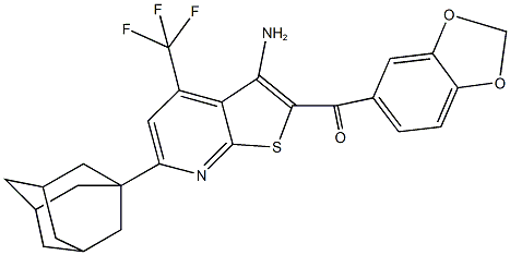 [6-(1-adamantyl)-3-amino-4-(trifluoromethyl)thieno[2,3-b]pyridin-2-yl](1,3-benzodioxol-5-yl)methanone 구조식 이미지