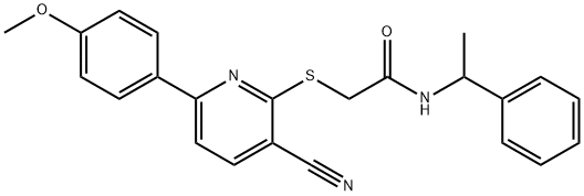 2-{[3-cyano-6-(4-methoxyphenyl)pyridin-2-yl]sulfanyl}-N-(1-phenylethyl)acetamide Structure