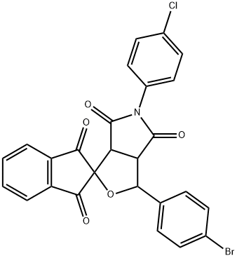 3-(4-bromophenyl)-5-(4-chlorophenyl)-1',3',4,6-tetraoxo-1,3,3a,4,6,6a-hexahydrospiro(1H-furo[3,4-c]pyrrole-1,2'-indane) 구조식 이미지