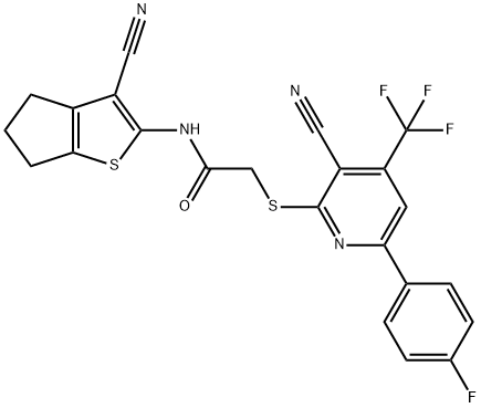 N-(3-cyano-5,6-dihydro-4H-cyclopenta[b]thien-2-yl)-2-{[3-cyano-6-(4-fluorophenyl)-4-(trifluoromethyl)pyridin-2-yl]sulfanyl}acetamide Structure