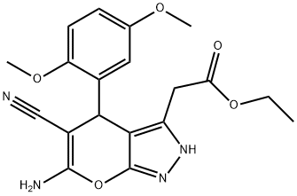 ethyl [6-amino-5-cyano-4-(2,5-dimethoxyphenyl)-2,4-dihydropyrano[2,3-c]pyrazol-3-yl]acetate Structure