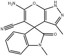 6-amino-1',3-dimethyl-1,1',3',4-tetrahydro-2'-oxospiro(pyrano[2,3-c]pyrazole-4,3'-[2'H]-indole)-5-carbonitrile Structure