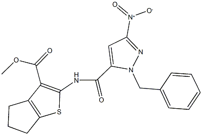 methyl 2-[({1-benzyl-3-nitro-1H-pyrazol-5-yl}carbonyl)amino]-5,6-dihydro-4H-cyclopenta[b]thiophene-3-carboxylate Structure