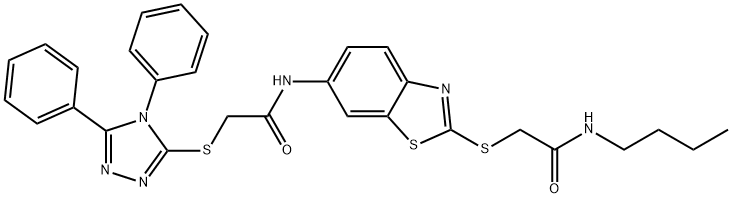 N-(2-{[2-(butylamino)-2-oxoethyl]sulfanyl}-1,3-benzothiazol-6-yl)-2-[(4,5-diphenyl-4H-1,2,4-triazol-3-yl)sulfanyl]acetamide 구조식 이미지