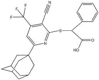 2-{[6-(1-adamantyl)-3-cyano-4-(trifluoromethyl)-2-pyridinyl]sulfanyl}-2-phenylacetic acid 구조식 이미지