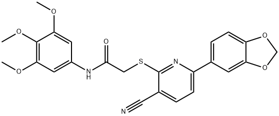 2-{[6-(1,3-benzodioxol-5-yl)-3-cyanopyridin-2-yl]sulfanyl}-N-(3,4,5-trimethoxyphenyl)acetamide 구조식 이미지