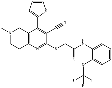 2-[(3-cyano-6-methyl-4-thien-2-yl-5,6,7,8-tetrahydro[1,6]naphthyridin-2-yl)sulfanyl]-N-[2-(trifluoromethoxy)phenyl]acetamide Structure