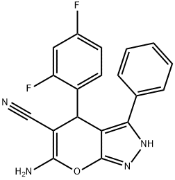 6-amino-4-(2,4-difluorophenyl)-3-phenyl-1,4-dihydropyrano[2,3-c]pyrazole-5-carbonitrile Structure