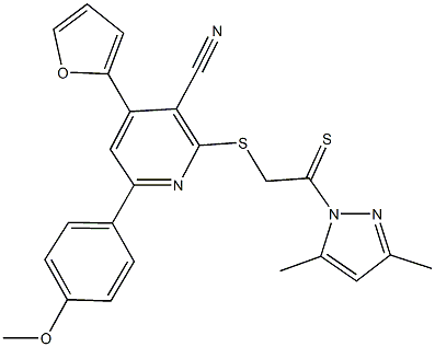 2-{[2-(3,5-dimethyl-1H-pyrazol-1-yl)-2-thioxoethyl]sulfanyl}-4-(2-furyl)-6-(4-methoxyphenyl)nicotinonitrile 구조식 이미지