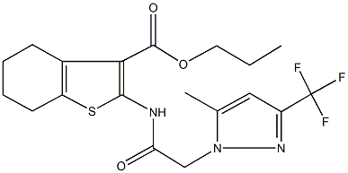 propyl 2-({[5-methyl-3-(trifluoromethyl)-1H-pyrazol-1-yl]acetyl}amino)-4,5,6,7-tetrahydro-1-benzothiophene-3-carboxylate Structure