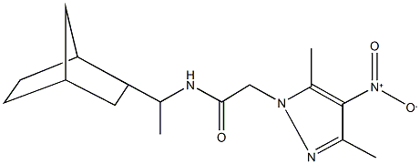 N-(1-bicyclo[2.2.1]hept-2-ylethyl)-2-{4-nitro-3,5-dimethyl-1H-pyrazol-1-yl}acetamide 구조식 이미지