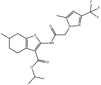 isopropyl 6-methyl-2-({[5-methyl-3-(trifluoromethyl)-1H-pyrazol-1-yl]acetyl}amino)-4,5,6,7-tetrahydro-1-benzothiophene-3-carboxylate Structure