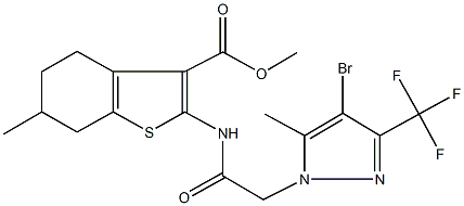 methyl 2-({[4-bromo-5-methyl-3-(trifluoromethyl)-1H-pyrazol-1-yl]acetyl}amino)-6-methyl-4,5,6,7-tetrahydro-1-benzothiophene-3-carboxylate 구조식 이미지