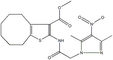 methyl 2-[({4-nitro-3,5-dimethyl-1H-pyrazol-1-yl}acetyl)amino]-4,5,6,7,8,9-hexahydrocycloocta[b]thiophene-3-carboxylate Structure