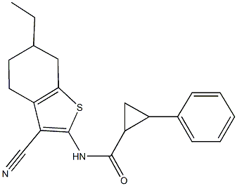 N-(3-cyano-6-ethyl-4,5,6,7-tetrahydro-1-benzothiophen-2-yl)-2-phenylcyclopropanecarboxamide Structure