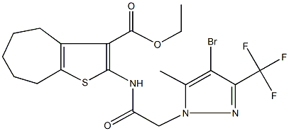 ethyl 2-({[4-bromo-5-methyl-3-(trifluoromethyl)-1H-pyrazol-1-yl]acetyl}amino)-5,6,7,8-tetrahydro-4H-cyclohepta[b]thiophene-3-carboxylate 구조식 이미지