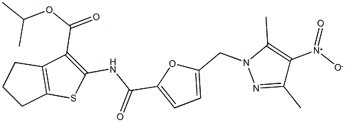 isopropyl 2-{[5-({4-nitro-3,5-dimethyl-1H-pyrazol-1-yl}methyl)-2-furoyl]amino}-5,6-dihydro-4H-cyclopenta[b]thiophene-3-carboxylate 구조식 이미지