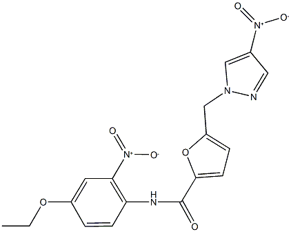 N-{4-ethoxy-2-nitrophenyl}-5-({4-nitro-1H-pyrazol-1-yl}methyl)-2-furamide 구조식 이미지