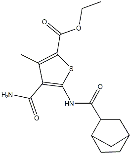 ethyl 4-(aminocarbonyl)-5-[(bicyclo[2.2.1]hept-2-ylcarbonyl)amino]-3-methyl-2-thiophenecarboxylate 구조식 이미지