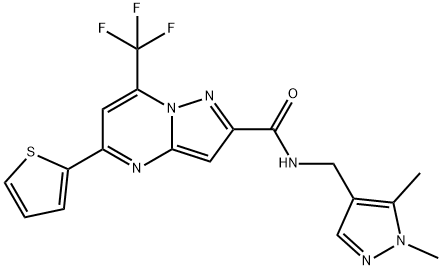 N-[(1,5-dimethyl-1H-pyrazol-4-yl)methyl]-5-(2-thienyl)-7-(trifluoromethyl)pyrazolo[1,5-a]pyrimidine-2-carboxamide 구조식 이미지